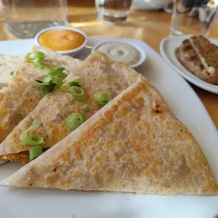 Pierogi quesadilla w/ side of blackened chik&apos;n