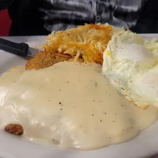 Chicken fried steak and eggs