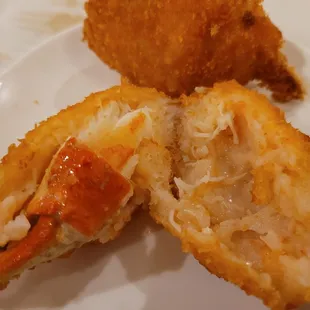 A peek into the fried crab &amp; shrimp balls. A bite of crab claw surrounded by flavorful shrimp ball. YUM.