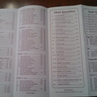 The inside of the menu.