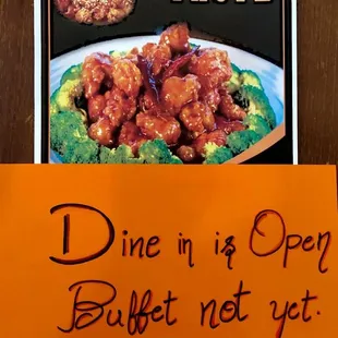 Unfortunately, we have closed the buffet due to Covid, though we are open for dine in if you wish to eat inside.