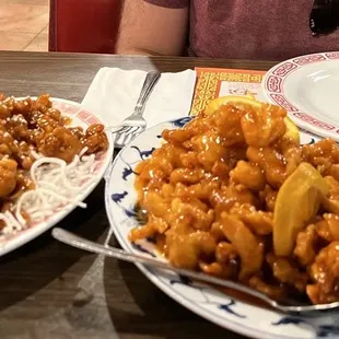 Sesame Chicken, Orange Chicken and White Rice