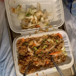 I mixed the side of rice in with the "soup" to make it more appetizing. The top is the onions I picked out.