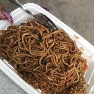 Chicken Lo Mein and pork fried rice