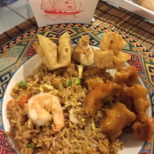 Orange Chicken, House Special Fried Rice, Crab Puff