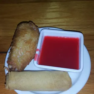 Spring rolls sweet sour sauce and chicken wings appetizers were great