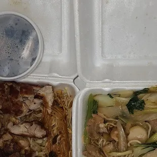Grill Teriyaki Chicken over pan fried noodles  and Chicken Chow Mein over pan fried noodles