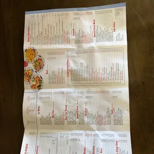 a menu on a table