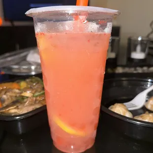 Strawberry lemonade with strawberry popping boba