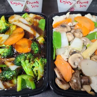 Mixed vegetables and moo goo gai pan