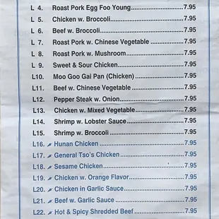 menu for lunch special