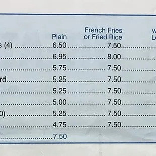 a menu for special platters