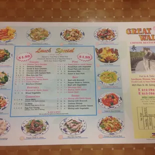 Front of the menu