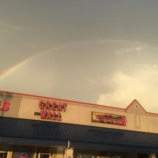 a rainbow in the sky