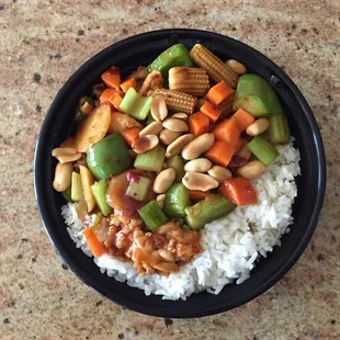Kung Pao Chicken with white rice.