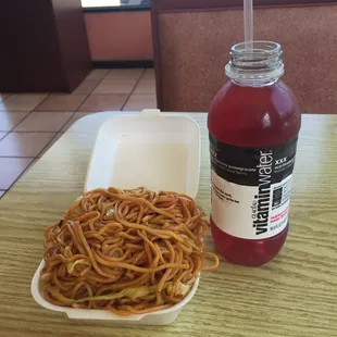 Veg lo mein with Glaceau Vitaminwater