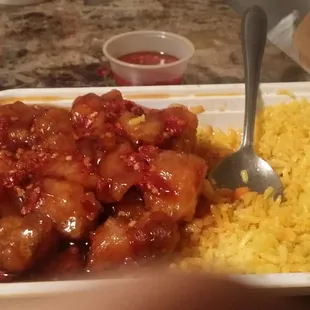 I order a generaltso with dumpling omg is really good i give place 10 stars i recomende this place and thont forget the roast pork egg roll