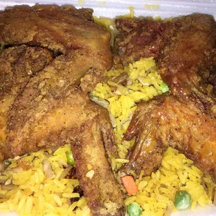 Fried chicken w/chicken rice (sooo much chicken rice, no skimping)
