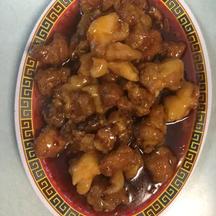 a plate of chinese food