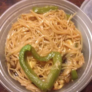 a bowl of noodles and peppers
