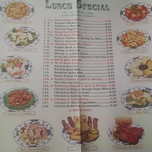 a menu for lunch specials