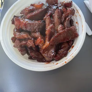 a plate of meat on a table