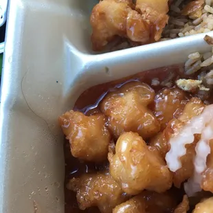 Tried to enjoy my sweet and sour chicken, only to find a long black hair in my food! Gross