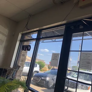 Dirty windows and stained ceiling.  Makes you wonder how clean is their kitchen!