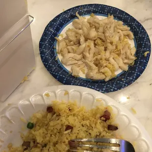 Combination fried rice with strange chicken.