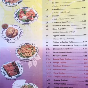 a menu for lunch special