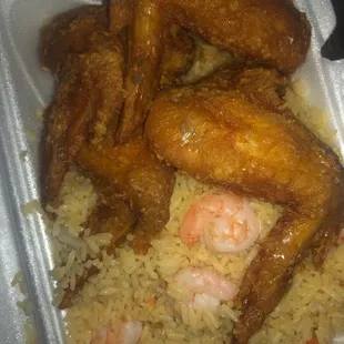 Fried chicken wings and shrimp fried rice