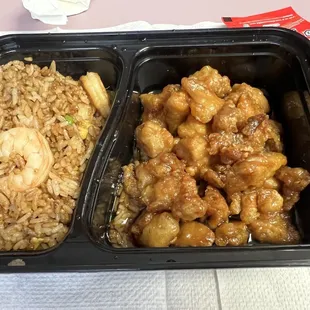 Orange chicken with shrimp fried rice
