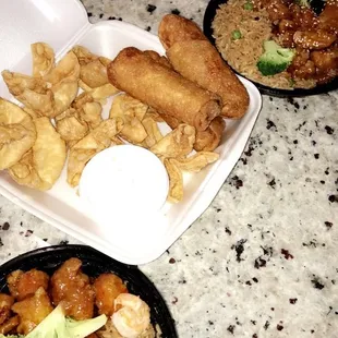 Sesame Seed chicken and General Tso&apos;s chicken with shrimp fried rice.