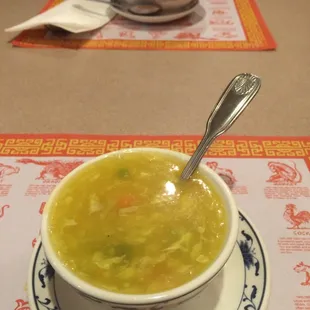 The closer soup is in cup while the further away soup is in bowl size.