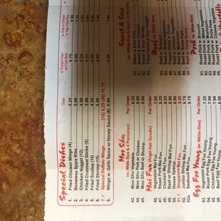 a menu for a fast food restaurant