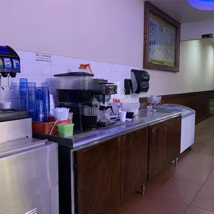 a kitchen with a coffee machine
