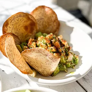 Ceviche with taro chips
