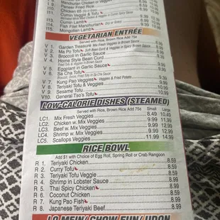 The vegetarian section of their menu