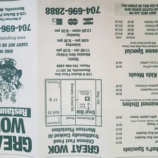 the menu for the restaurant