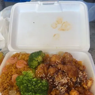 Shrimp fried rice with Combo Sesame Chicken