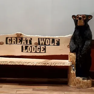 Great Wolf Lodge bench in the entryway before the lobby.