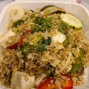 Basil fried rice with fresh tofu