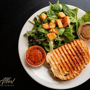 I am Strong slow roasted Chicken Sandwich w/Side Salad