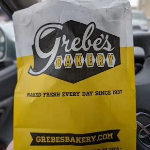 a bag of grebe&apos;s bakery