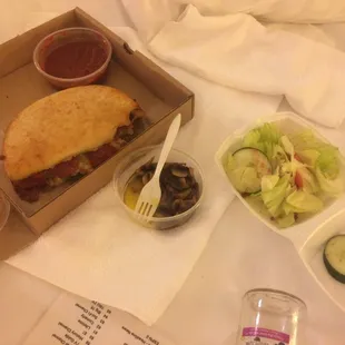 Delivery order; would've been perfect but they forgot the salad dressing and I paid extra for blue cheese