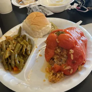 Stuffed peppers and green beans