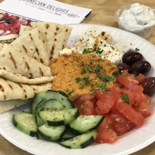 Roasted red Pepper hummus platter. Wonderful.