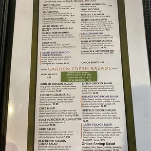 Apps and Salads Menu