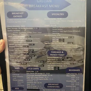 Breakfast menu