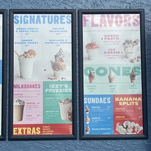 Ice cream menu